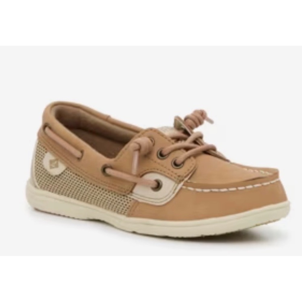 Sperry Kids' Shoresider Jr Boat Shoe in tan mesh side panels Size 9M Toddler